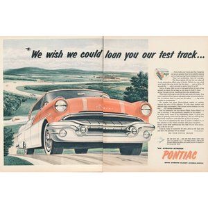 1956 Pontiac 860 Strato-Streak 2 Page Vintage Print Ad Test Track Hillside 50s